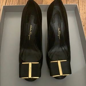 Salvatore Ferragamo Black and Gold Heels